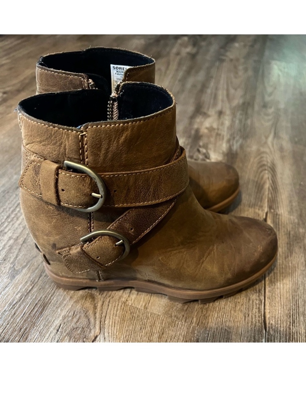 Sorel Brown Leather Buckle Strap Ankle Boots - Women's size 7